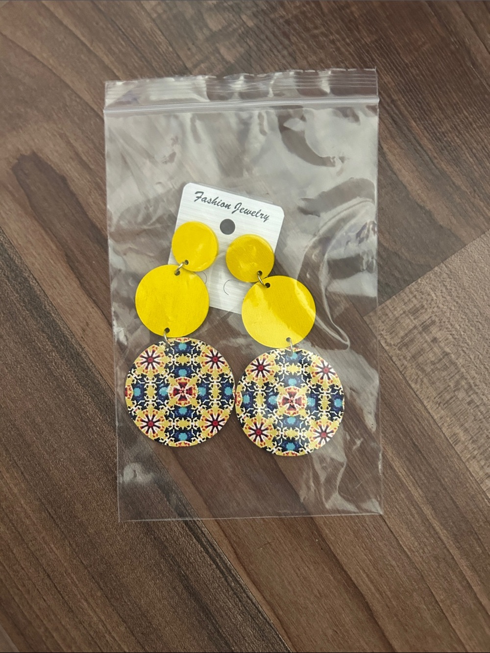 BOHO Fashion Jewelry Yellow Patterned Double Disc Drop Earrings